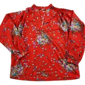 Styled By Sybil Shirt Womens Size Red Floral Shirt Long Sleeve Vintage 70s 13/14